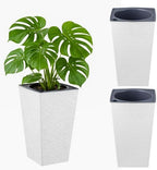 Self Watering Pots for Indoor Plants, 2 Pack Flower Pots Self Watering Planter 10.7" x 6.9" Plastic Pots African Violet Wick and Grow Pots Tall Orchid pots Square Large Plant Pots, White by Planterhoma