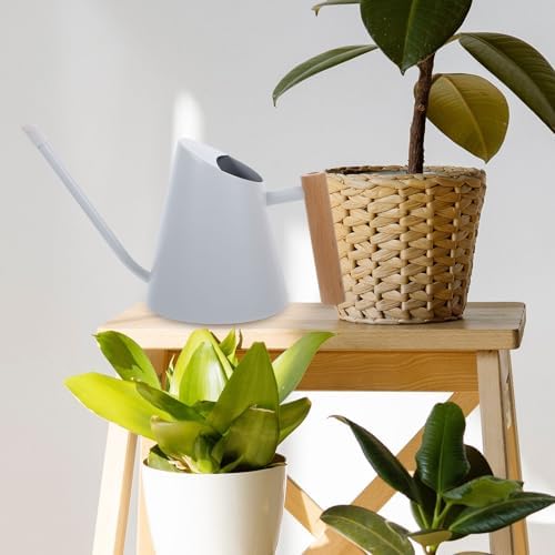 White Stainless Steel Watering Can 900ml with Wooden Handle - Image 3