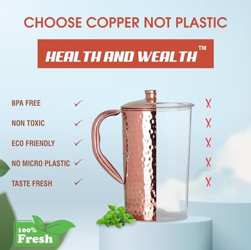 Pure Copper Hammered Water Jug with 2 Tumblers Set | Copper Water Pitcher | 50.7 fl oz Capacity - Image 6