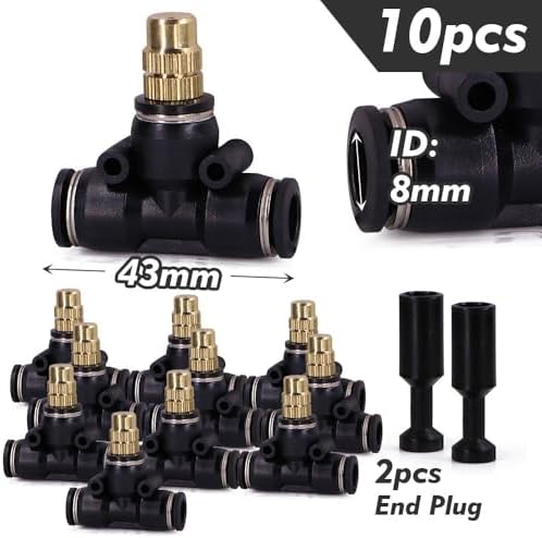 Adjustable Misting Nozzle with Tee Adapter - Brass & Plastic Irrigation Sprayer for 6/8/10/12mm Hose Perfect for Garden Watering and Cooling Systems(For 8mm Tubing) - Image 2