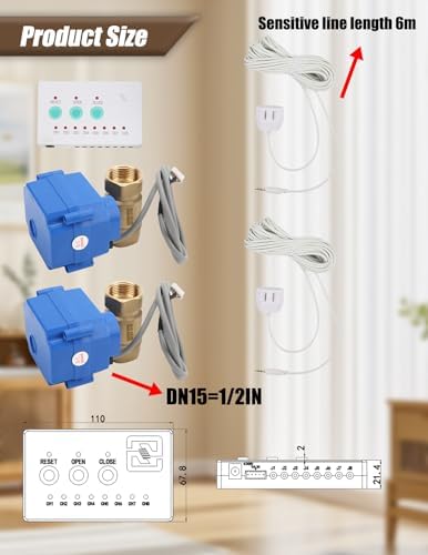 Water Leak Shut Off Valve System for 1/2 Inch Pipes, Dual BSP Valves with Alarm & Visual Alerts, Protection for Laundry, Water Heaters, Bathrooms - Image 2