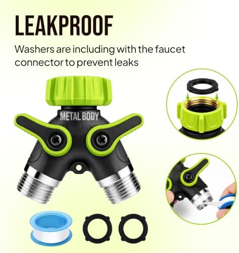Garden Hose Splitter 2 Way Heavy Duty - Leakproof Full Metal Body Faucet Spigot Splitter (2 pack) - Image 2