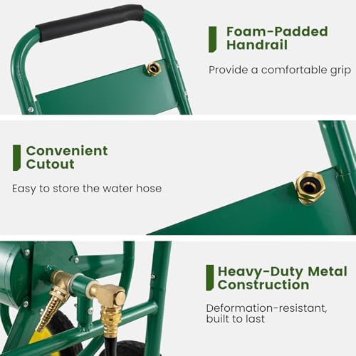 Goplus Garden Hose Reel Cart, 330ft 5/8" or 400ft 1/2" Large Capacity, Heavy-Duty Metal Hose Cart w/4 Wheels, Portable Water Hose Organizer for Outdoor Yard Planting Lawn - Image 7