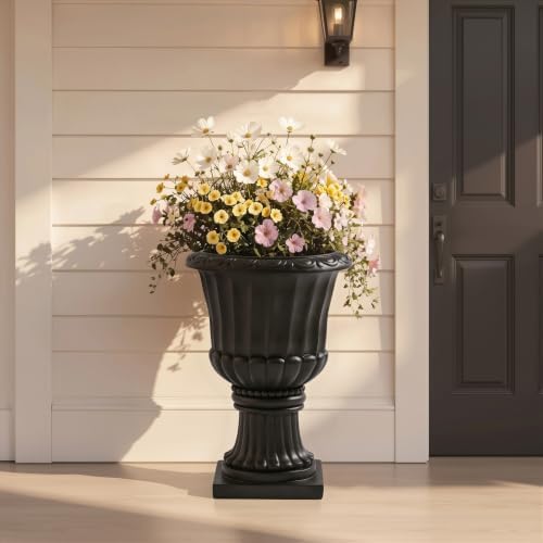 Classic Pedestal Urn Planter, 30 Inch, Black by Noeko