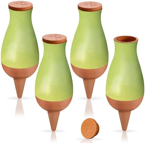 Soilagua 16 oz Drip Irrigation Stakes, Large Plant Watering Globes, Olla Pots Plant Watering Devices, Self Watering Planter Insert, Watering Spikes for Outdoor Indoor Everyday Vacation Use, 4-Pack by SoilaguaDirect