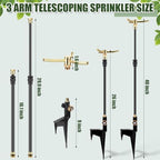Funnymoom 2 Pack 3-arm Rotating Telescoping Sprinkler 360 Degree Swivel Garden Sprinkler High Rise Lawn with Step Base up to 41.7 Inch for Large Area Coverage (Black) - Image 2