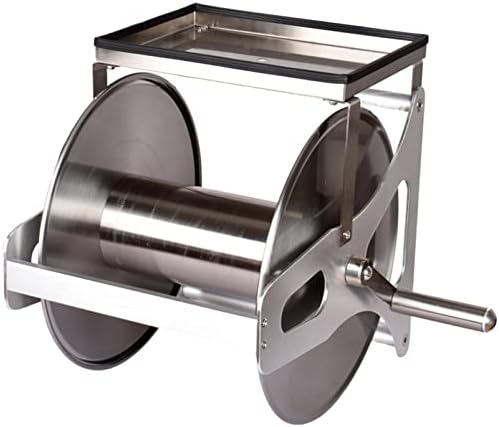 Wall/Floor Mounted Hose Butler Garden Hose Reel, Weather Resistant Stainless Steel Hose Holder with Storage Shelf, Retractable Hose Reel Compressor Hand Crank Swivel Bracket, Water Hose Storage Stan by Doorhighpeak