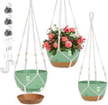 3 Pack Hanging Planter for Indoor Plants, 10inch Self-Watering Hanging Plant Pot, Macrame Plant Hanger with Pot, Chain, S & Ceiling Hooks, Removable Saucer and Drainage Holes for Garden Home - Green by JGB