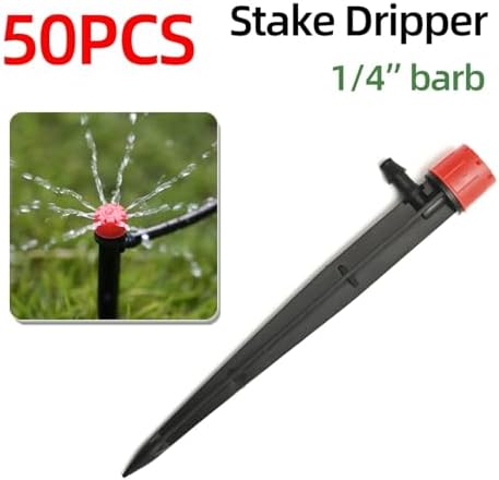 Adjustable Irrigation Drippers 1/4" Drip Irrigation Drippers Micro Plant Water Dripper System Garden Connector Watering & Self(50 PC Stake DRIPPER) - Image 2