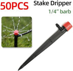 Adjustable Irrigation Drippers 1/4" Drip Irrigation Drippers Micro Plant Water Dripper System Garden Connector Watering & Self(50 PC Stake DRIPPER) - Image 2