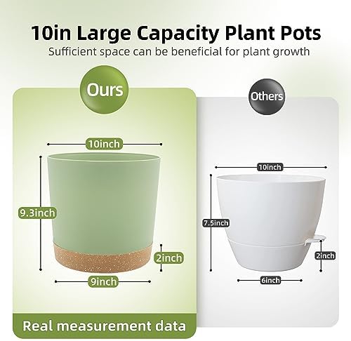 QCQHDU 10 inch Plant Pot, 2 Pack Planters for Indoor Plants with Drainage Holes & Saucer, Outdoor Flower Pots Home Garden Modern Decor - Image 2