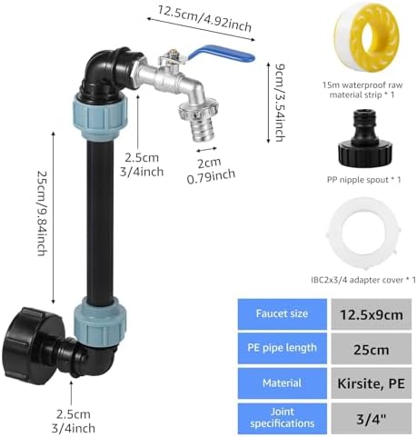 2pcs IBC Tote Adapter Tank Gooseneck 3/4 Inch Outlet Tap for 1000L Rainwater Garden Hose Shut Off Ball Valve - Image 2