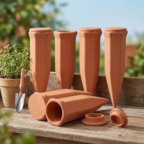 Terracotta Watering Spikes 6 Pack with Lids for Indoor Outdoor - Image 2
