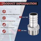 6pcs Stainless Steel Hose Barb Fittings 1-1/4"Barb to 1-1/4"NPT Male - Image 2