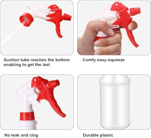 Gerrii 12 Pcs 24 oz Plastic Spray Bottles Adjustable Nozzle, Red - Image 3