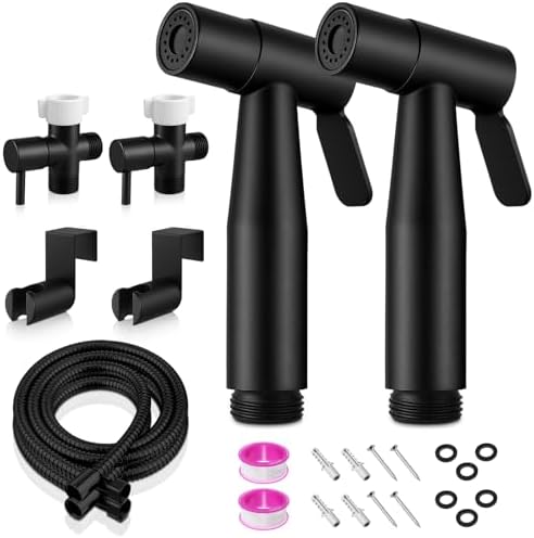 Handheld Toilet Bidet Sprayer 2 Pack, Water Pressure Adjustable Sprayer with Hose and 7/8 "T-Valve, Jet Spray and Soft Spray, for Toilet, Bidet, Shower etc., Stainless Steel, Black by Unknown