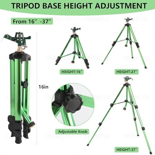 Green Zinc Alloy Water Bird Sprinkler, Heavy Duty Tripod Base Garden Sprinkler, 360 Degree Large Area Irrigation, Durable Flip Lock Legs & Adjustable Nozzle, 2 Pack - Image 2