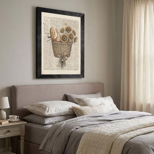 Framed Canvas Wall Art Vintage Bicycle Sunflower Bread Muted Ochre Art Canvas Print Poster Black Frame Wall Decor for Kitchen Rustic Cottagecore Art, Farmhouse Decor - 16x20 Inch - Image 6