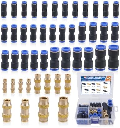 48PCS Push to Connect Fittings Kit, Air Line Quick Connect Fittings by EilxMag