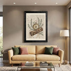 Framed Canvas Wall Art Vintage Antique Compass and Leather Map Muted Earthy Tones Rosemary on Aged Newspaper Canvas Print Poster Black Frame Wall Decor for Study Office Scholarly Decor, 12x16 Inch - Image 5