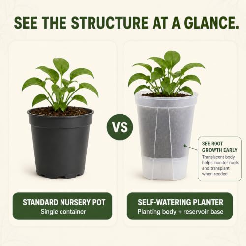 Shape & Use Self Watering Pots for Indoor Plants, Clear Plant Pots with Drainage and Deep Reservoir, 9 Pack Self Watering Planter Set, 3 Sizes 4.72", 5.91", 7.09" - Image 6