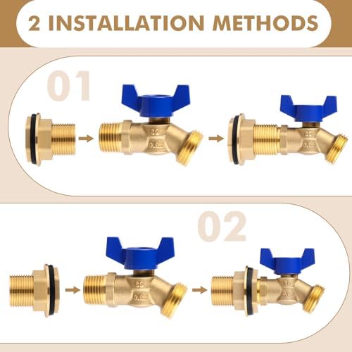 JaGely 3 Sets Brass Rain Barrel Spigot Kit with Heavy Duty Bulkhead Fitting Quarter Turn Ball Valve Rain Barrel Faucet for Aquariums, Water Tanks, Tubs, Pools(Blue) - Image 4