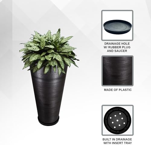 XBrand 28-Inch Tall Round Tapered Planter, Indoor and Outdoor Patio Décor, Black, 1-Piece - Image 4