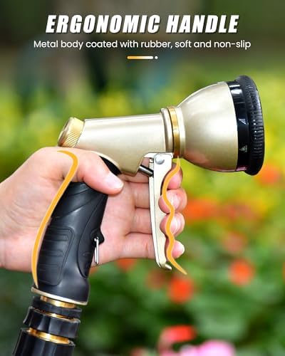 RAINPOINT Garden Hose Nozzle, Hose Sprayer Nozzle with 9 Spray Patterns, High Pressure Water Hose Nozzle Heavy Duty Metal Hand Sprayer, Watering Plants and Lawn, Car Washing, Pet Showering - Image 6