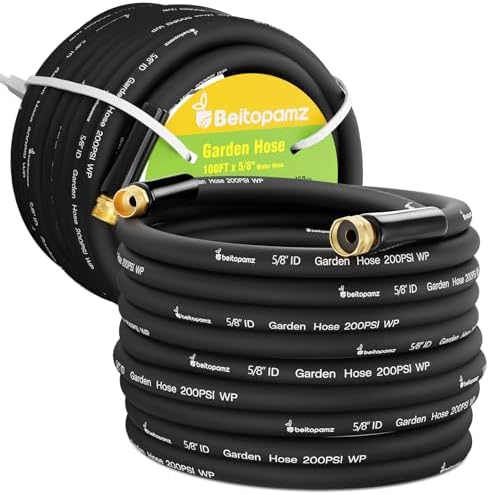 Beitopamz 200 ft Garden Hose, 5/8 in Heavy Duty Water Hose, Flexible and Durable, Lightweight Rubber Hybrid Hose, Leak-Free Connections, Male to Female 3/4'' Brass Fittings for Patio, Lawn, Black by BeitopamzGardenHose