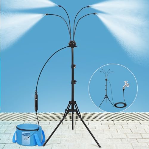 5.25FT Portable Misting Cooling System - Use with Pump or Directly to Faucet, with 4500mAh Rechargeable USB Pump, 26.5FT Hose, 4-Gallon (15L) Water Bag, Misters for Patio, Camping, Pool, Garden by VsMon-Fri