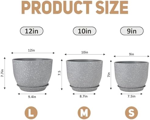 YNNICO Plant Pots 12/10/9 inch Set of 3, with Multi Mesh Drainage Holes - Image 2