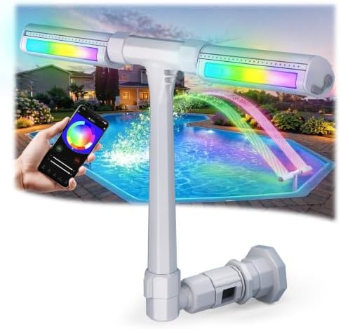 Pool Fountain for Above and Inground Pools, APP Smart Control Pool Lights with 16 Color LED Lights, Waterfall Sprinkler and Adjustable Dual Sprayer for Swimming Cooling Outdoor by Mykubi