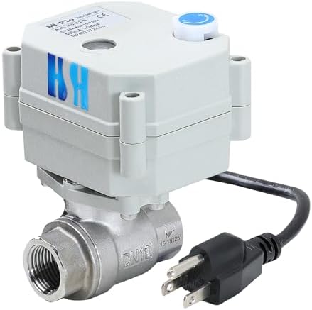 3/8 inch DN10 110-230VAC Normally Closed CF8/Stainless Steel 304 Manual Override Motorized Electrical Ball Valve With U.S. Plug by HSH-Flo