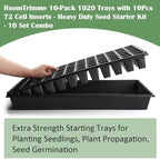 RooTrimmer 10 Pack 1020 Trays No Holes and 10 Pack 72 Cell Seed Starter Tray, 20" x 10" - Heavy Duty Reusable Plastic Seed Starter Kit for Microgreens, Seed Germination & Plant Propagation (10 Sets) - Image 5