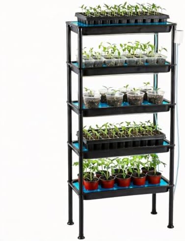 5-Tier Ebb & Flow Hydroponic Plant Stand Bundle with Timer Auto Watering Pump, Siphon Circulation Self Irrigation Growing System for Seed Starter Trays & Potted Plants Indoor Balcony Greenhouse by RooTrimmer