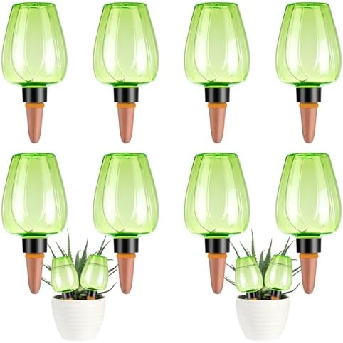 8 Pcs Plant Watering Globes Self Watering Planter Insert Plants Top Fill Water Device Plastic Water Bulbs Slow Release Terracotta for Plants, Green by Unknown