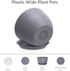 Meowell Large Flower Pots 12/10/9 inch, 3 Set Big Plant Pots for Outdoor Indoor Plants with Water Ripples, Wide Plastic Planters with Drainage Holes and Saucers for Garden House Plants, Speckled Grey - Image 4