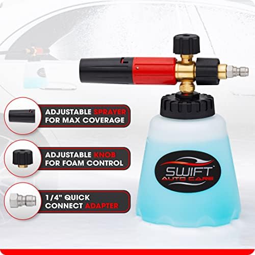 Swift Premium Foam Cannon for Pressure Washer – Heavy Duty Foam Sprayer for Car Wash | ¼ Inch Quick Connector | Adjustable Wide Mouth for Extra Thick Snow Foam | Holds 1 Liter of Soap! - Image 4