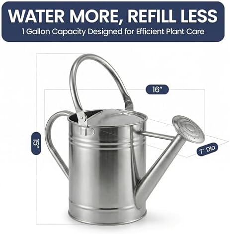 Gardenised 1-Gallon Steel Watering Can with Precision Long Spout for Controlled and Shower Watering Ideal for Indoor & Outdoor Plants Flowers & Houseplants, Silver - Image 2