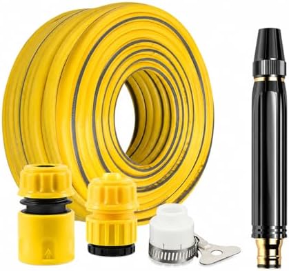 High Pressure Hose Nozzle for Garden Hose, Heavy Duty Metal Jet Sprayer with Quick Connect, Adjustable Water Sprayer for Car Washing, Patio Cleaning & Outdoor Use (Plastic Connector + 5m Water Hose) by wosdy