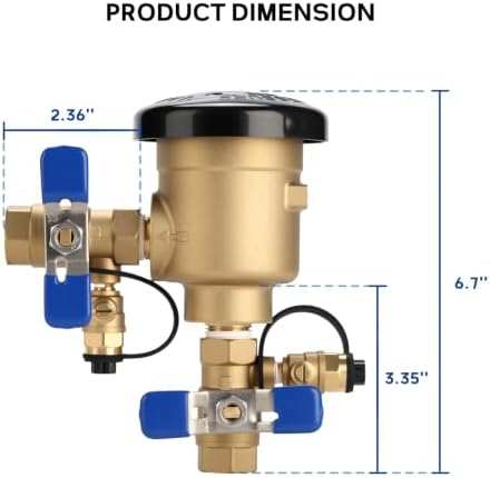 MEASUREMAN 1/2 Inch Pressure Vacuum Breaker, Brass Backflow Preventer - Image 4