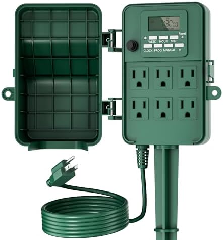 BN-LINK Outdoor Power Stake Timer, Programmable Digital Timer, 6 Outlets by BN-LINK