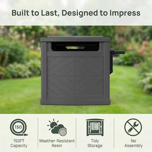 Garden Hose Reel Hideaway Storage Box，Resin Outdoor Container，Outdoor Garden Hose Reel Storage，Garden Hose Holder & Hose Reel for 150FT 5/8 Inch Water Line，No Assembly Required - Image 3