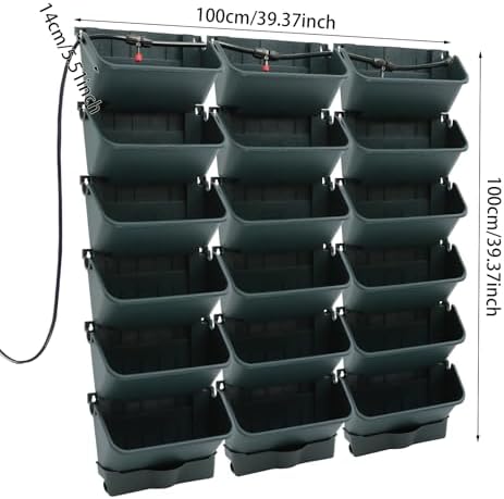 Self-Watering Wall-Mounted Planter, 18 Pots Wall Mounted Plastic Plant Grow Pot Vertical Garden Planter with Intelligent Control & Adjustable Irrigation System for Indoor Outdoor (Green, 18 Pots) - Image 6