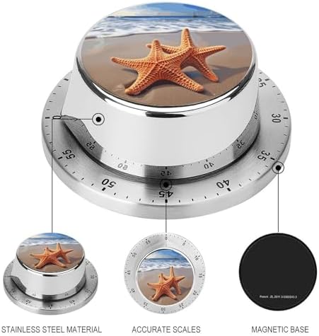 Mechanical Kitchen Timers for Cooking,Starfish on The Beach Printed 60 Minute Magnetic Countdown Timer,Cute Cooking Timers with Alarm,Stainless Steel Time Timer Manual No Batteries Required - Image 3