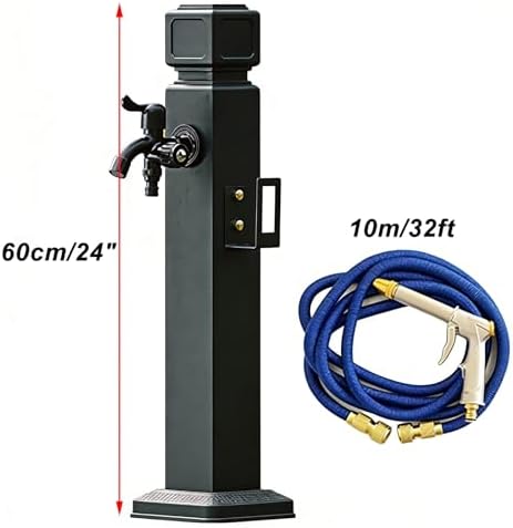 Outdoor Garden Water Column with 32ft Flexible Hose Spray Gun, Aluminum Alloy Freestanding Garden Water Column for Yard, Car Washing(60cm/24in) - Image 2