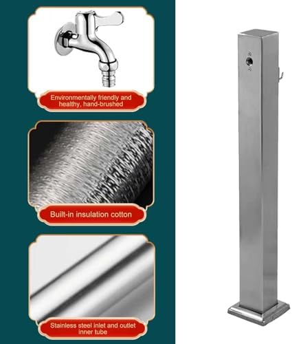 Faucet Stainless Steel Freestanding Vertical Square Garden Water Colum, Outdoor Antifreeze Faucet with Hose Holder, for Garden Farm Pasture,80cm/24in - Image 6
