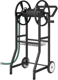 Artigarden Garden Hose Reel Cart with Wheels, Outdoor Heavy Duty Powder Coated Steel Water Winder Storage Holds 125 ft 5/8" Hoses with 3.9ft Leader Hose and Basket for Backyard, Yard, Lawn, Black by Artigarden