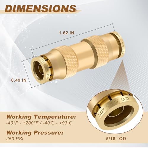 5/16" Straight Brass Union, DOT Approved Air Line Connector 10PCS - Image 2