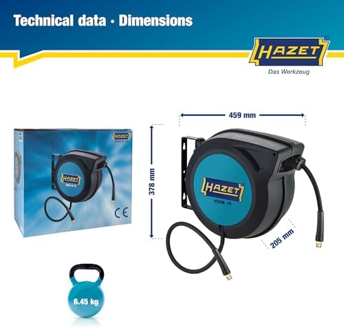 HAZET Hose Reel 9040N-10 I Hose Length: 15 Meters/49.21 Feet, Hose Inner Diameter: 0.39 Inches/10mm, Max. Pressure: 290 Psi for Compressed Air and Water I For Clean Winding of Hoses - Image 7